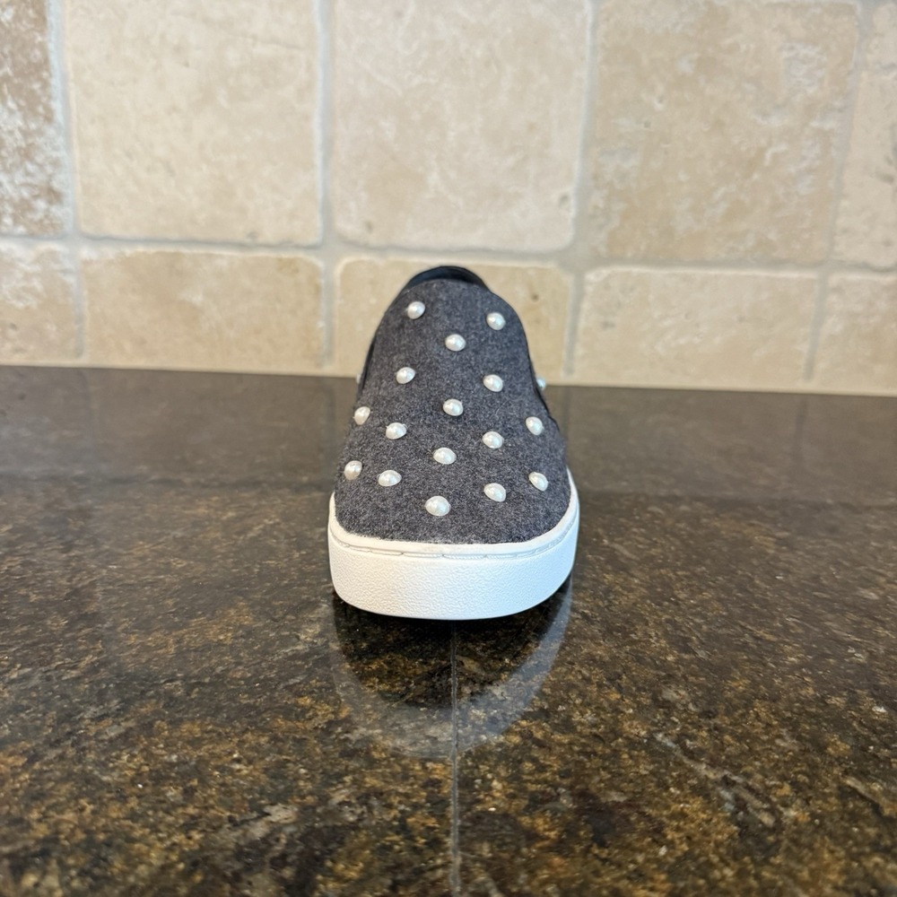 Michael Kors Grey Wool Pearl-Embellished Slip-On Sneakers - Picture 6 of 13